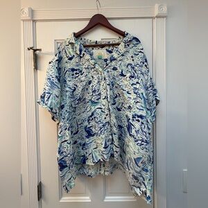 Maeve Blue and White Swirl Top